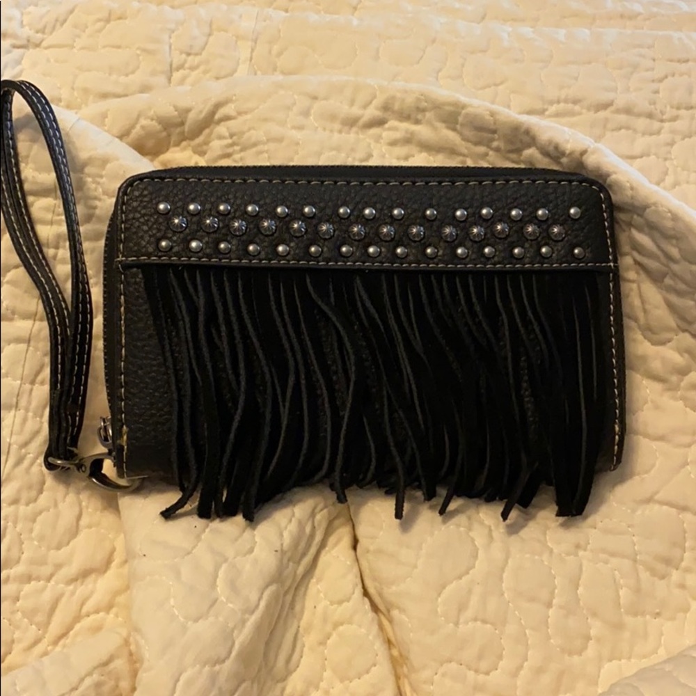 Leather fringed wristlet